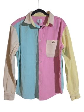 #325. Rare Pastel Color Block Corduroy Button-up Shirt -Teddy Fresh